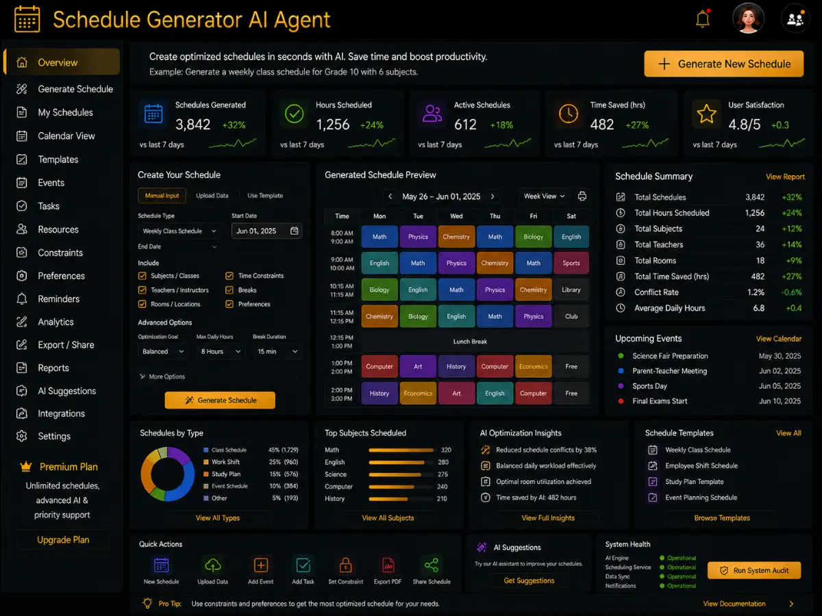 schedulegenerator.app AI schedule generator app — schedule dashboard preview